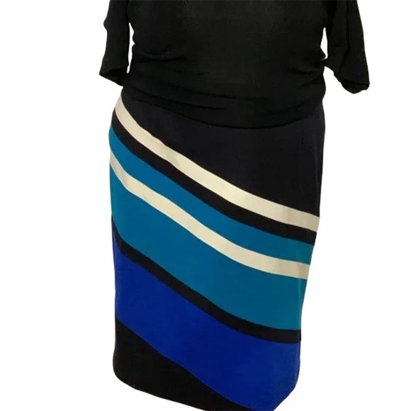 Lane Bryant Dresses & Skirts - Lane Bryant Pencil Skirt asymmetrical stripe black, cream, blue size 18